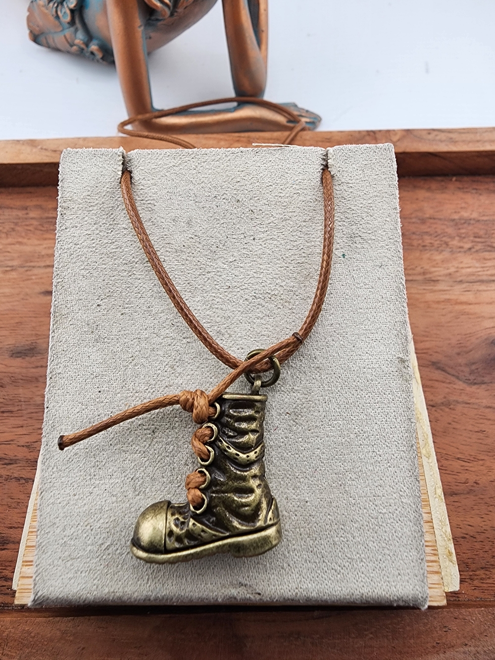 Bronze Boot Pendant Necklace - Leather Cord